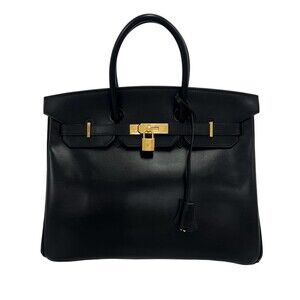 HERMES Birkin 35 Box Calf Leather Genuine Handbag Tote Bag Black 20280